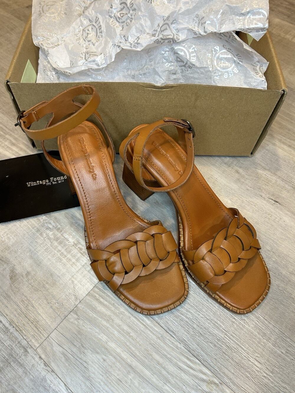 Vintage Foundry Co. The Oleana Brown Woven Sandal, Block Heel, Size 8 $140